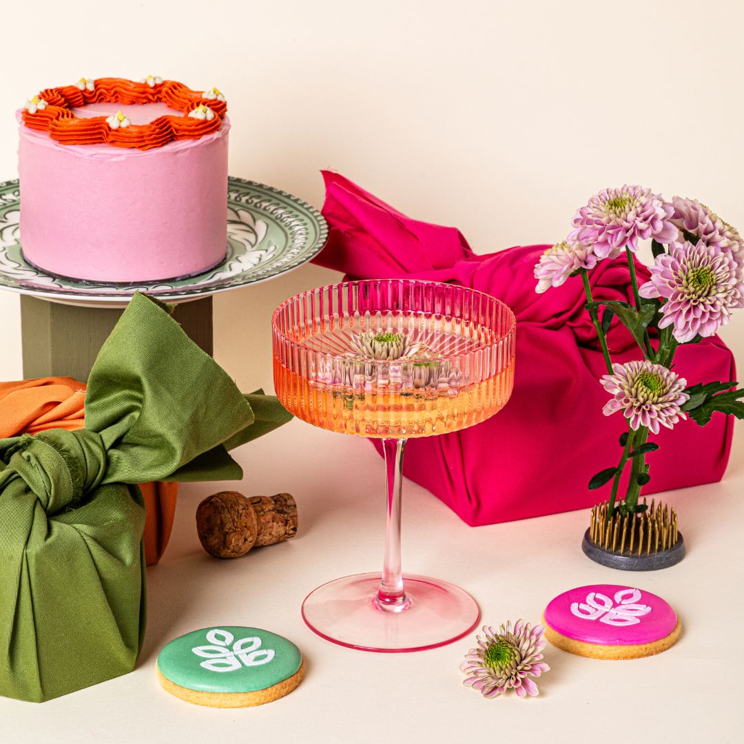 Birthday cake and flower decorations
