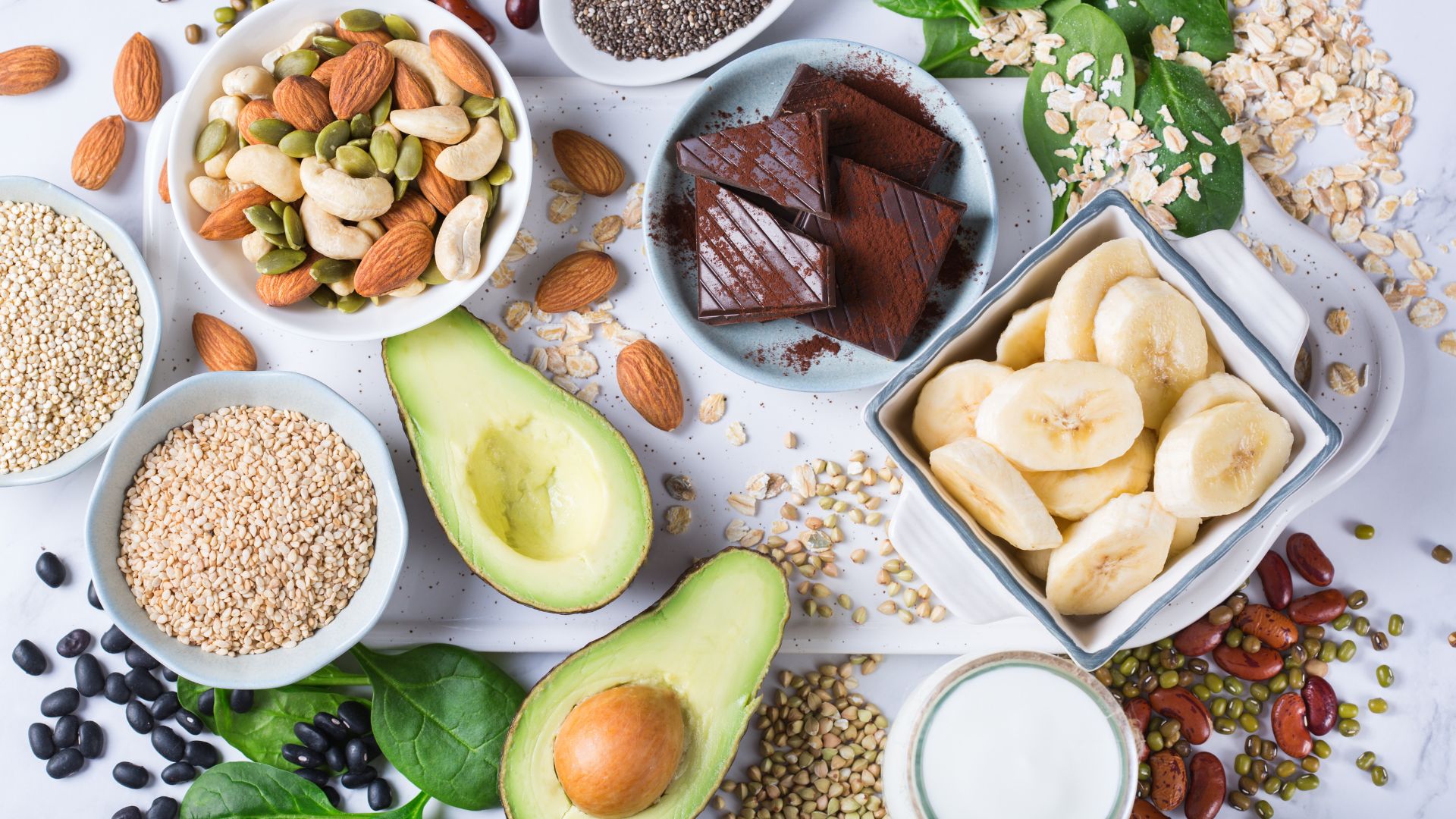 Display of many food ingredients that contain magnesium