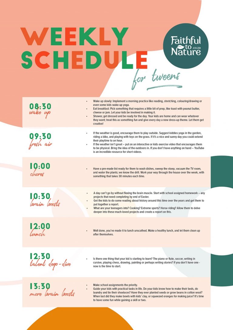 DOWNLOADABLE DAILY TO-DO SCHEDULE FOR TWEENS + TEENAGERS AT HOME ...