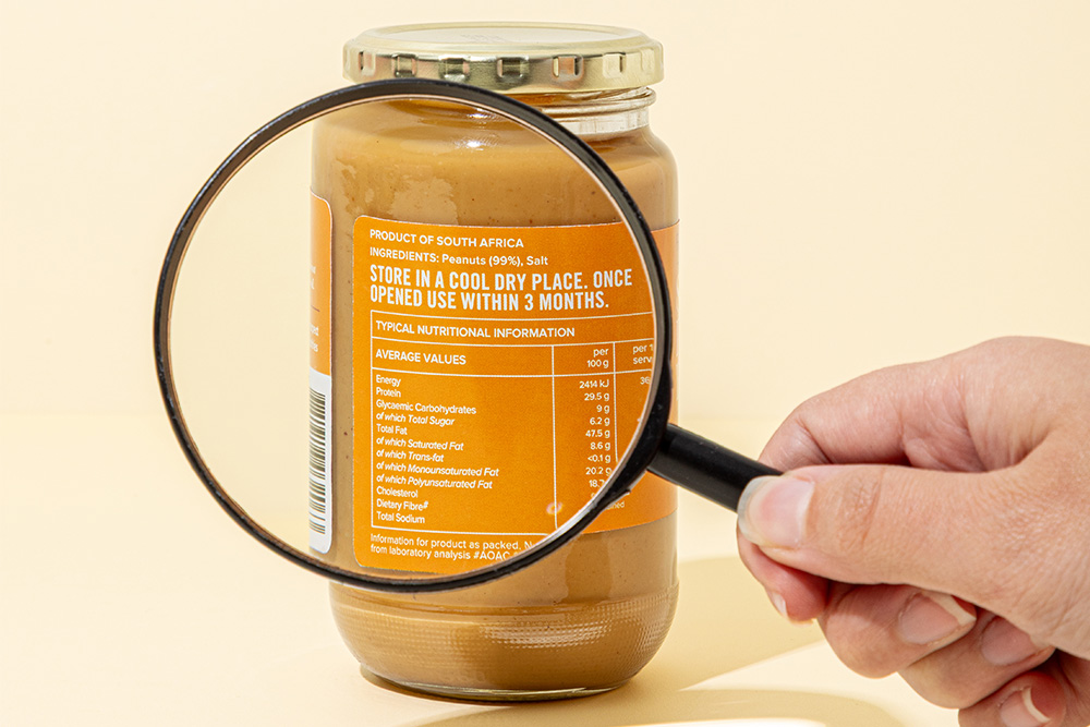 Magnifying glass over the FtN Peanut Butter Ingredients