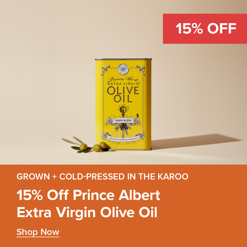 FtN Promotional Banner advertising 15% Off Prince Albert Extra Virgin Olive Oil Range