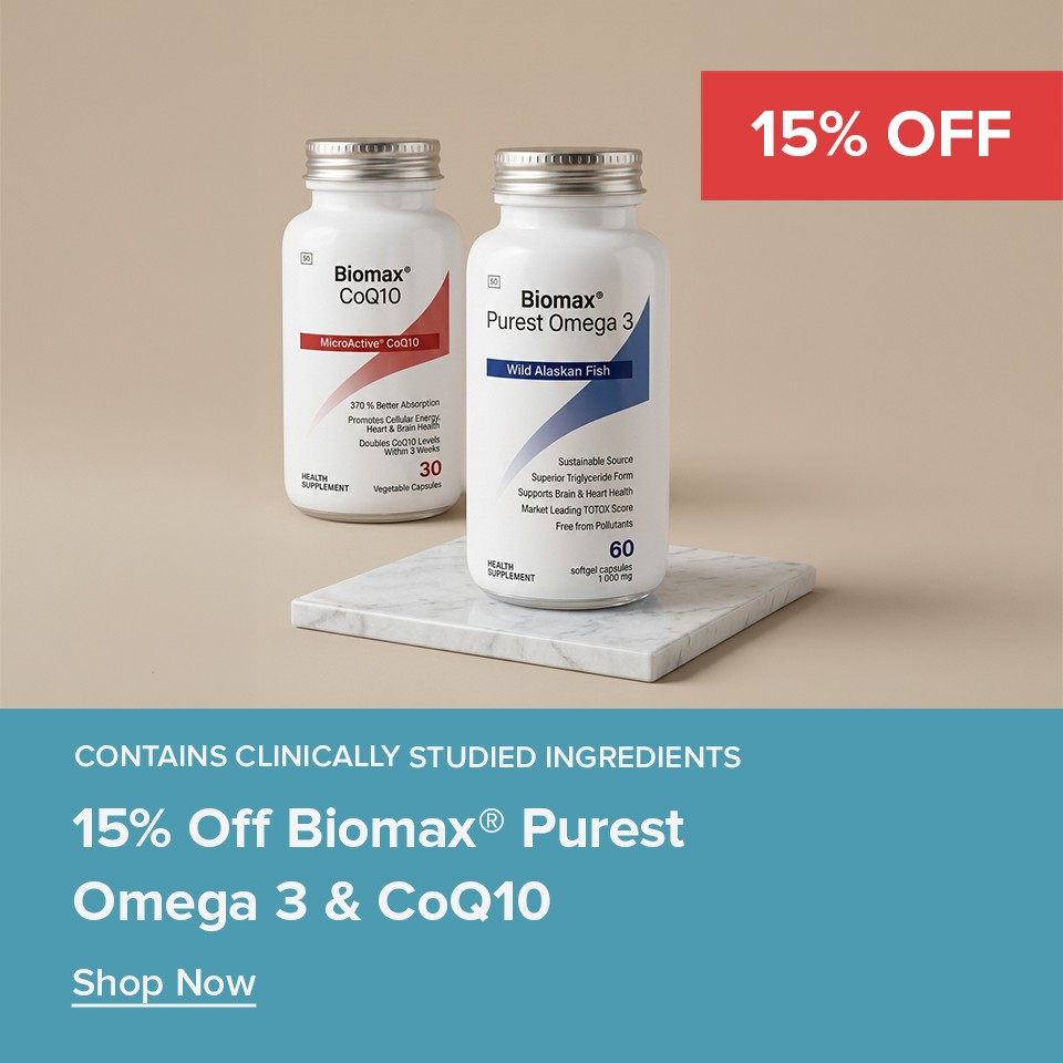 15% Off Biomax® Purest Omega 3 Wild Alaskan Fish Oil & CoQ10