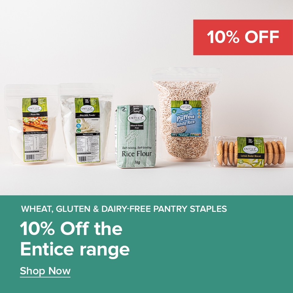 Promotional banner advertising 10% Off Entice Range 