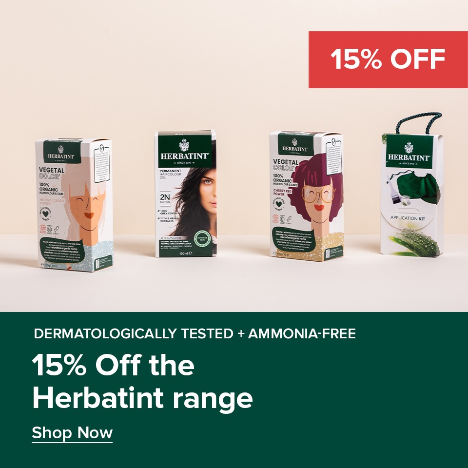 Promotional banner advertising 15% Off Herbatint Range  