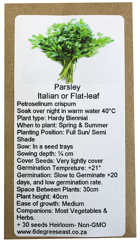 Buy 6 Degrees East Heirloom Herb Seeds - Parsley - Italian Plain Flat Leaf  Online | Faithful to Nature