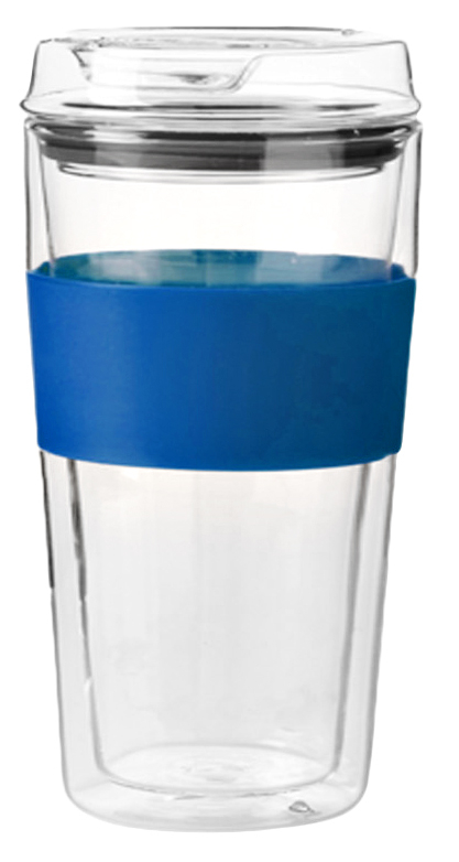 double walled glass travel mug with lid