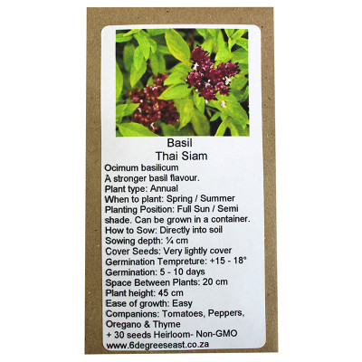 6 Degrees East Heirloom Herb Seeds - Basil - Thai Siam