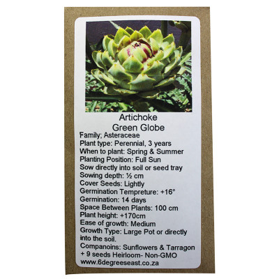 6 Degrees East Heirloom Veg Seeds - Artichoke - Green Globe