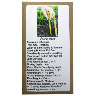 6 Degrees East Heirloom Veg Seeds - Asparagus