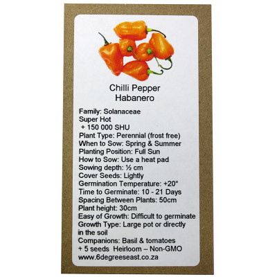 6 Degrees East Heirloom Veg Seeds - Chilli - Habanero