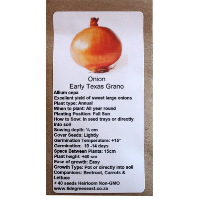 6 Degrees East Heirloom Veg Seeds - Onion - Early Texas Grano