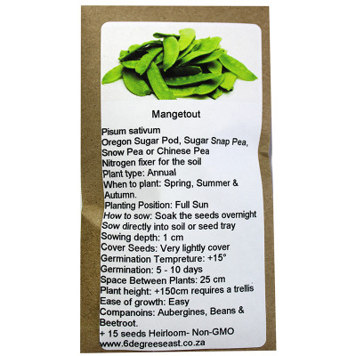 6 Degrees East Heirloom Veg Seeds - Peas - Mangetout (Snow Pea)