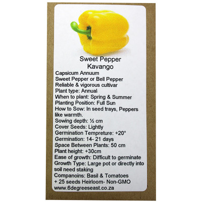 6 Degrees East Heirloom Veg Seeds - Pepper - California Wonder - Yellow