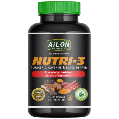 Ailon Naturals Nutri 3 - Turmeric. Cayenne & Black Pepper capsules 