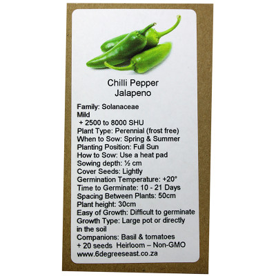 6 Degrees East Heirloom Veg Seeds - Chilli - Jalapeño
