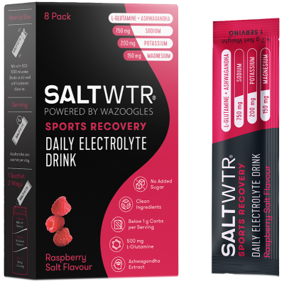 SaltWTR Raspberry Salt - Sugar-free Electrolytes - Sports Recovery Hydration - 8 Pack
