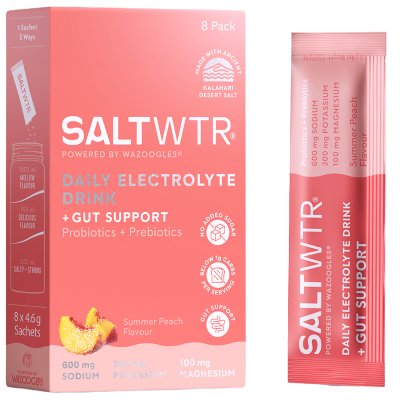 SaltWTR Summer Peach - Sugar-free Electrolytes, Gut Support Hydration -  8 Pack