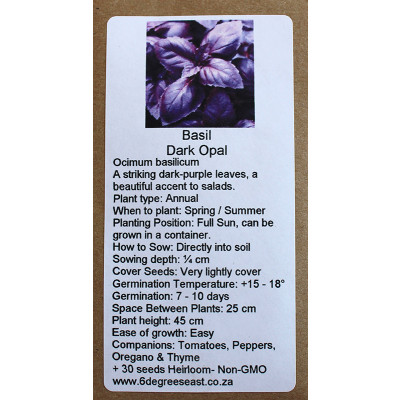6 Degrees East Heirloom Herb Seeds - Basil - Dark Opal