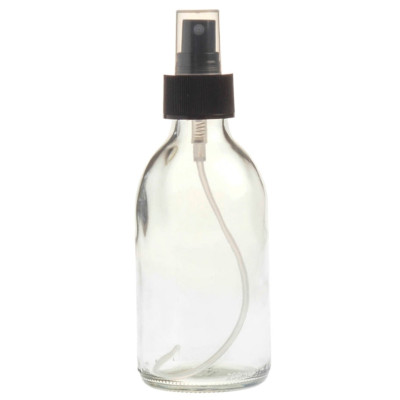 Essentially Natural Clear Glass Generic Bottle with Atomiser Spray - Black