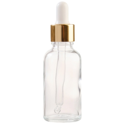 Essentially Natural Clear Glass Aromatherapy Bottle with Pipette - White & Gold Collar