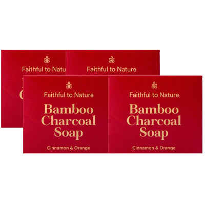 Faithful to Nature Bamboo Charcoal Soap Cinnamon & Orange x 4