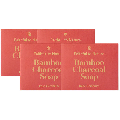 Faithful to Nature Bamboo Charcoal Soap Rose Geranium x 4