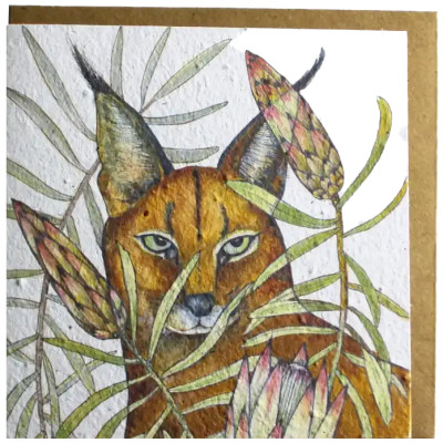 Growing Paper Caracal & Sugarbush Greeting Card