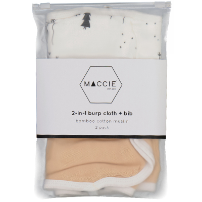 Maccie 2-in-1 Burp Cloth + Bib - Scandi Animals / Beige 