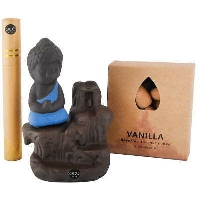 Oco Life Ceramic Buddah Incense Burner with Incense Cone + Sticks