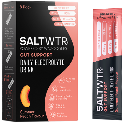SaltWTR Summer Peach - Sugar-free Electrolytes, Gut Support Hydration -  8 Pack