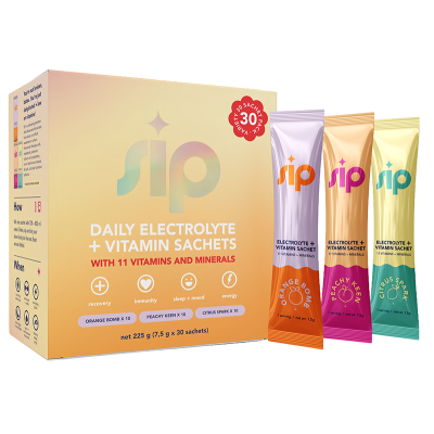 Sip Daily Electrolyte & Vitamin Sachets Variety Edition 1 - Citrus Spark · Orange Bomb · Peachy Keen 