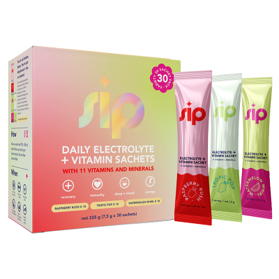 Sip Daily Electrolyte & Vitamin Sachets Variety Edition 2 - Tropic Pop .Raspberry Rush · Watermelon Whirl