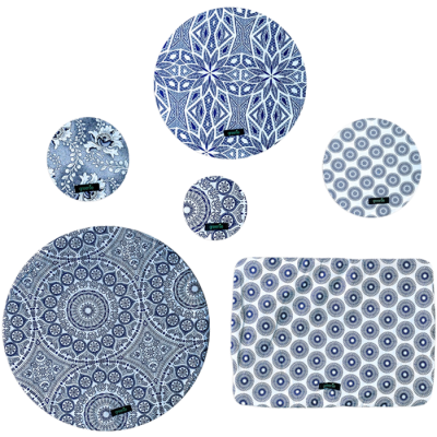 Greenie Food Cover Shweshwe - Blue on White 6 Pack