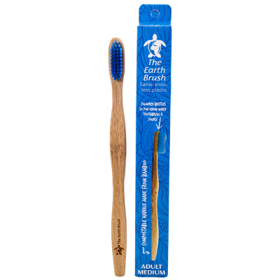 The Earth Brush Bamboo Toothbrush Adult - Medium Blue