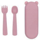 We Might Be Tiny Baby Fork + Spoon Set with Travel Case - Dusty Rose 