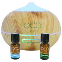 Oco Life Zen Light Wood Grain Ultrasonic Diffuser With Reawaken 10ml & Breathe 10ml