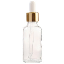 Essentially Natural Clear Glass Aromatherapy Bottle with Pipette - White & Gold Collar
