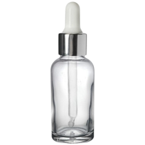 Essentially Natural Clear Glass Bottle with Pipette White & Silver Collar 