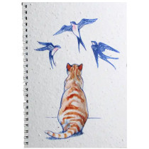 Growing Paper Cat Watching Bird Notebook