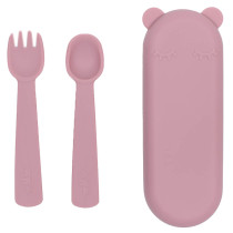 We Might Be Tiny Baby Fork + Spoon Set with Travel Case - Dusty Rose 