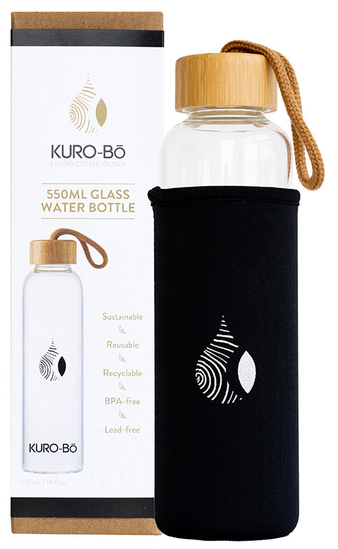 Buy Kuro-Bo Go-Eco Glass Water Bottle 550ml Online | Faithful to Nature