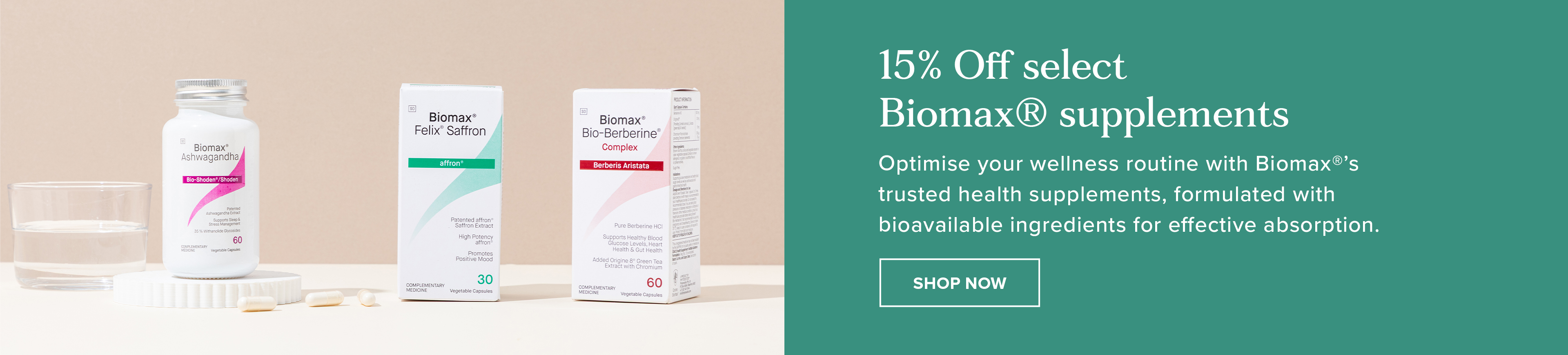 15% off Select Biomax Products