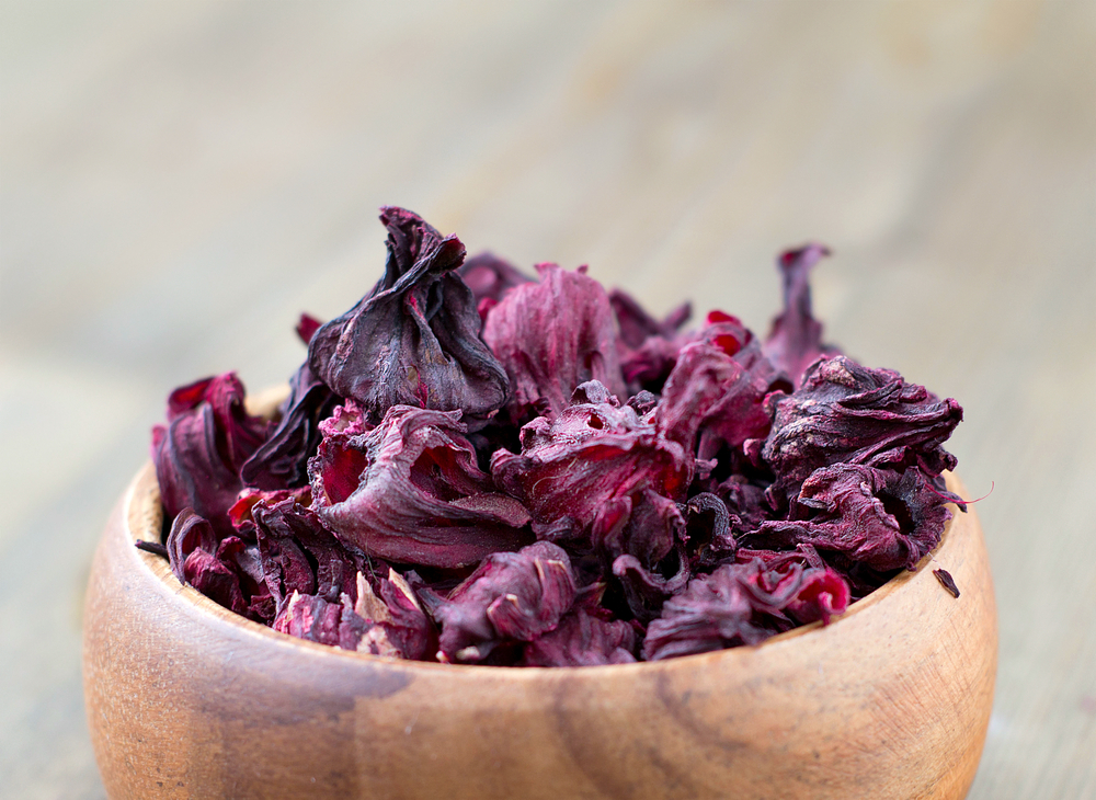 Dried Hibiscus sabdariffa calyces used in herbal tea and supplements